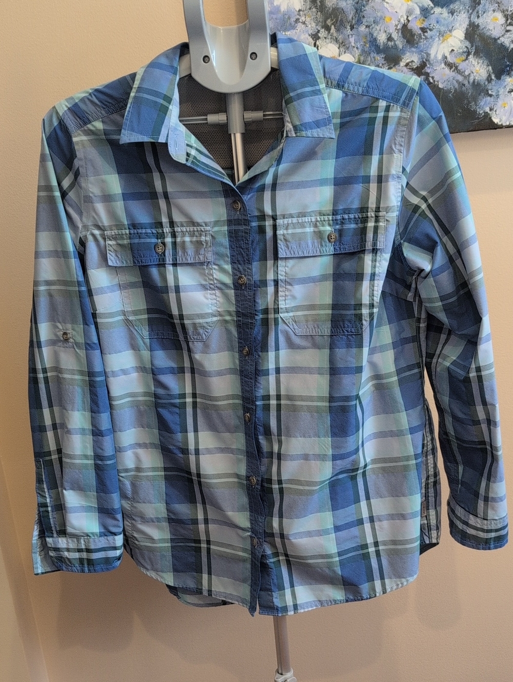 Women's Eddie Bauer Blue & Teal Plaid Button-Down Shirt